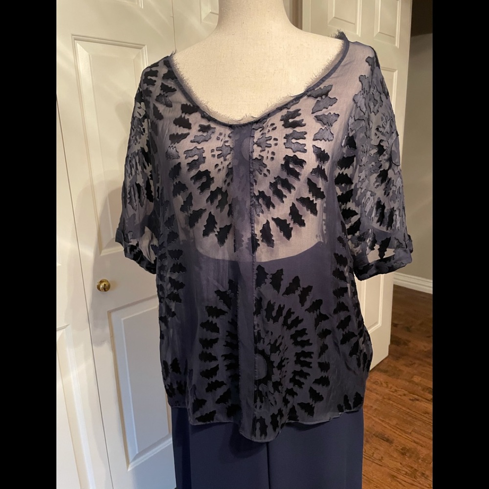 Elie Tahari sheer navy top
